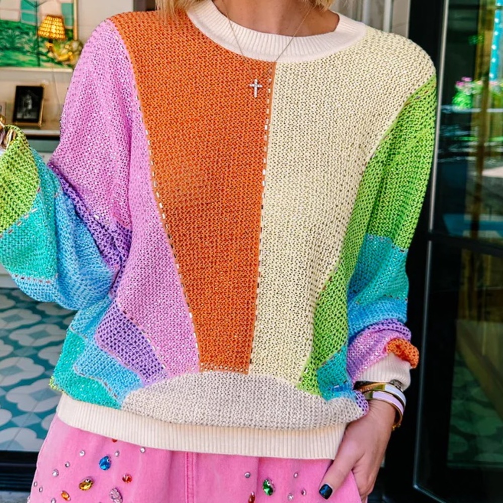 Queen of Sparkles Rainbow Rhinestone Sweater